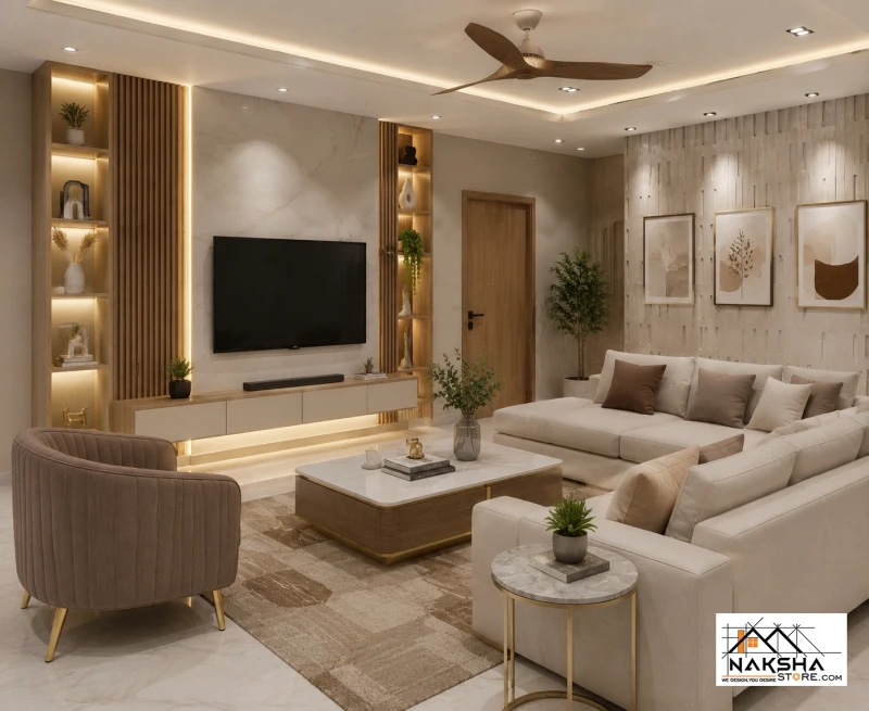 Luxury Living Room Interior Design  Modern TV Unit & Premium Interiors